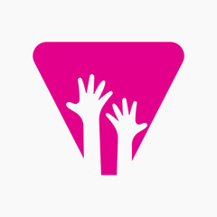 Initial Letter V Charity Logo Design Concept With Two Hand Symbol