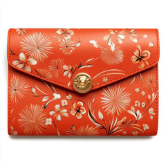 vibrant orange wallet featuring floral patterns and gold clasp, perfect for adding pop of color to any outfit. This stylish accessory combines functionality with cheerful design