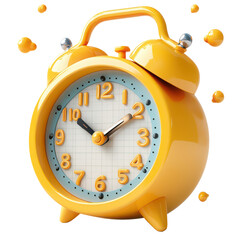 3D illustration of yellow alarm clock with bells isolated on transparent background.png