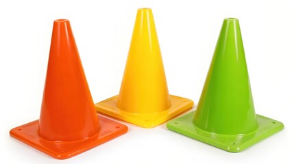Three Traffic Cones on White Background