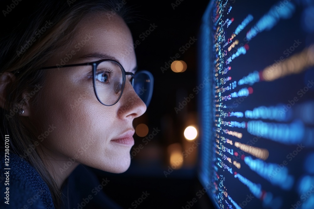 Poster in a generative ai collage photo, an it specialist is shown using a device to create code for the ma