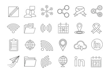 editable communication icon set on white background 