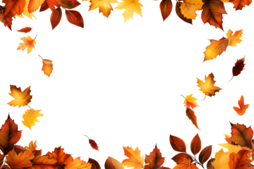 Colorful autumn leaves border isolated on transparent background, perfect for seasonal designs, backgrounds, and holiday themes