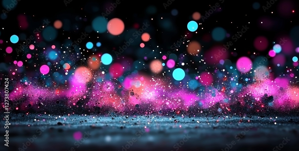 Poster dark vibrant colors create a flow wave effect against a blue black abstract gradient background with