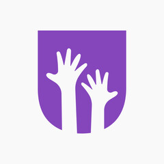 Fototapeta premium Initial Letter U Charity Logo Design Concept With Two Hand Symbol