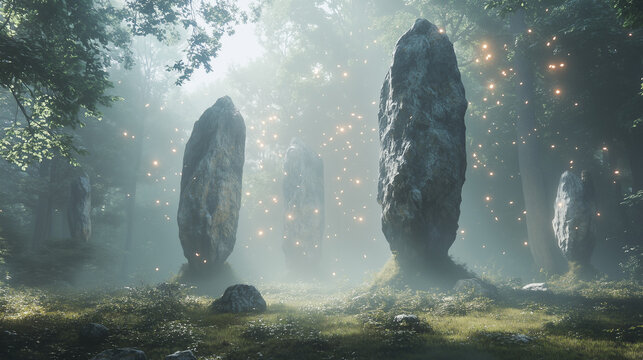 Mysterious Alien Artefacts, Misty Ethereal Glowing Monolith - AI Generated