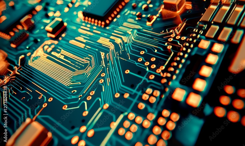 Poster circuit board. background of technology. idea of central computer processors cpu. digital chip on mo