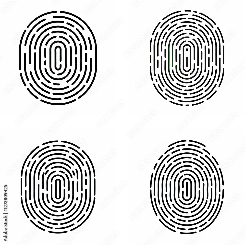 Poster unique biometric fingerprint vector outline collection for vector graphics.