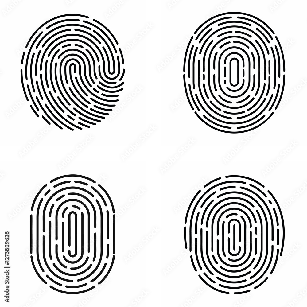Poster unique biometric fingerprint vector outline collection for vector graphics.