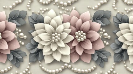 Elegant Floral Pattern Background with Pastel Flowers and Pearl Ornaments for Decorative Design
