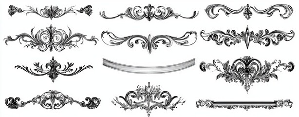 Naklejka premium Hand-drawn large vintage flower ornament text dividers, arrows, flourishes, and laurel in modern design elements for decoration