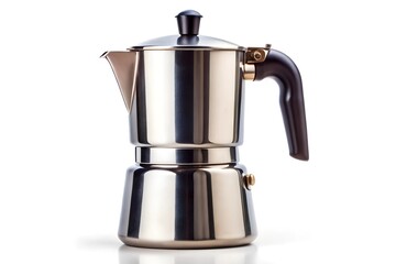 Side view of stovetop moka pot coffee maker isolated on white
