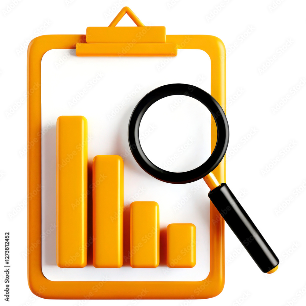 Poster wealth with appraisal concept. graphical representation of data with a magnifying glass on a clipboa