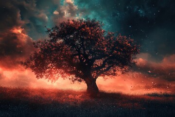 Lonely tree under a vibrant sky