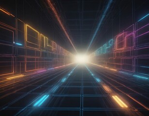 There is a dark tunnel that has a bright light shining at the end