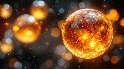 A shiny orange ball sparkling with bright reflections under soft lighting conditions