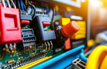 A close-up shot of a technician's hands in a workshop as the repairer solderes the circuit board of an electronic device on the table using tweezers