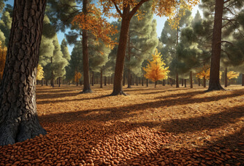 Still life in autumn are almonds and pines