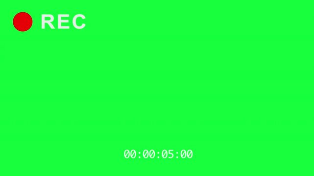 Video recording camera screen. Video recording template on green background. Recording with red flashing circle. Frame with video surveillance interface.