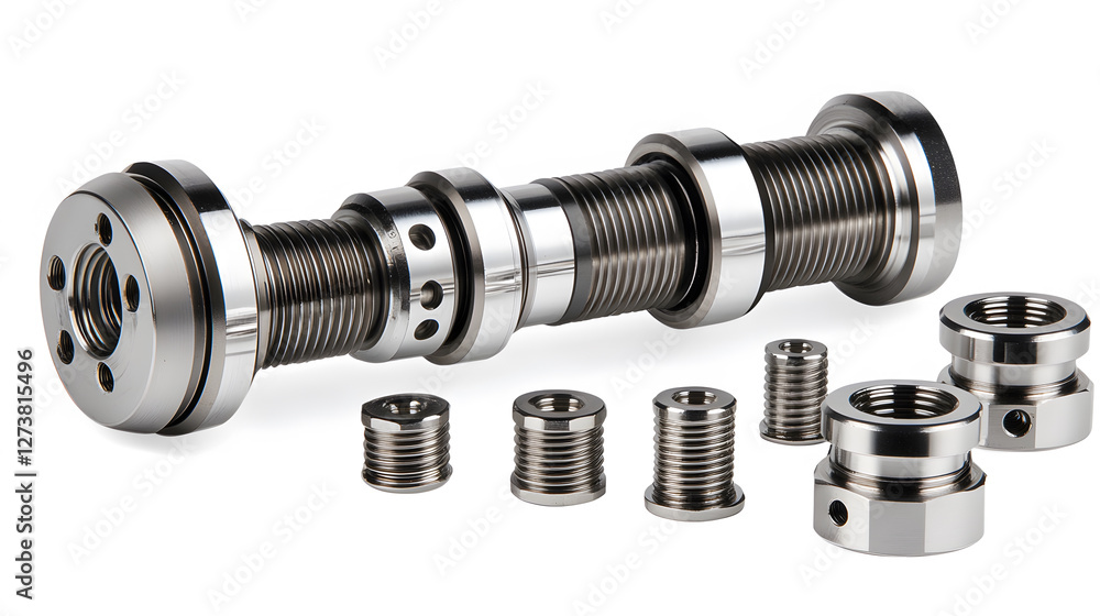 Poster metal components and fasteners arranged on a white background