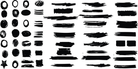 Black vector rough edge rectangles. Grunge square frames set.