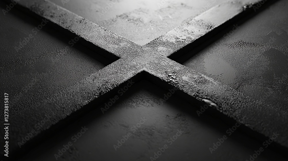 Poster Two intersecting lines forming a perfect X on a textured surface