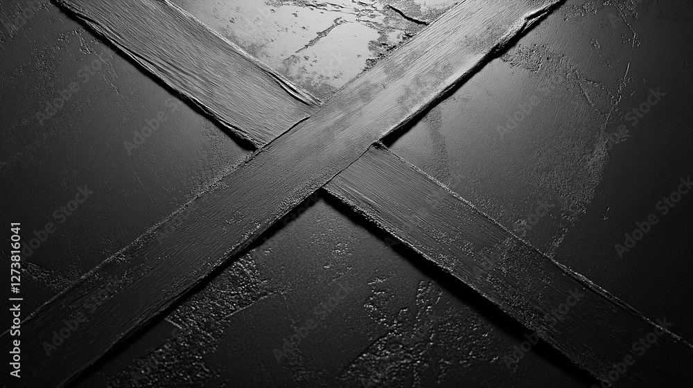 Poster Two intersecting lines forming a perfect X on a textured surface