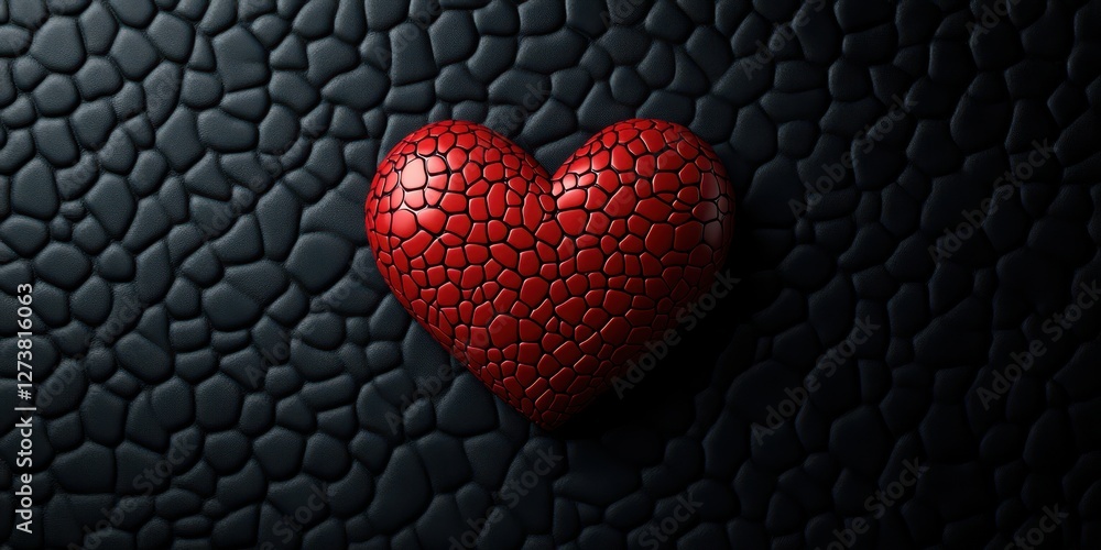 Aufkleber red heart shape with textured pattern on a dark, abstract background creating an artistic compositio