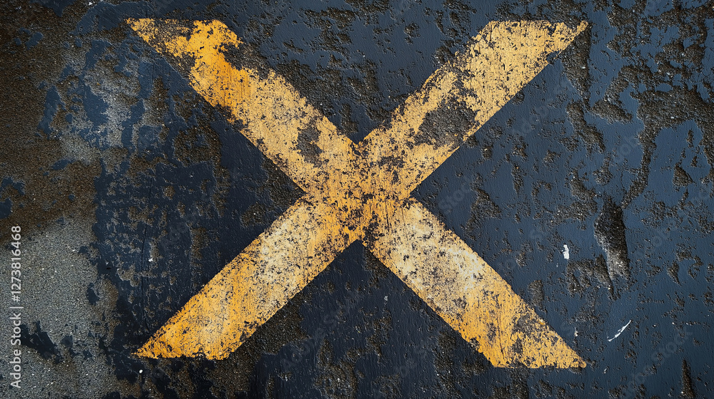 Poster Two intersecting lines forming a perfect X on a textured surface