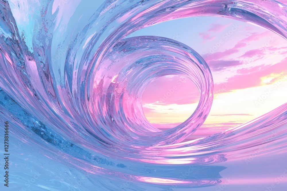 Poster an abstract backdrop features glossy pink and blue spheres reflecting light. a holographic, 3d-rende