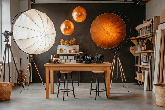 The studio is well-appointed with a range of lighting equipment and various lights, catering to the needs of photographers at all levels