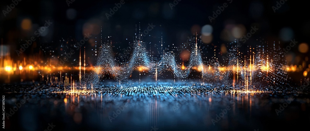 Poster a high-tech background with a digital mesh network design in silver and blue gradients, ideal for a 