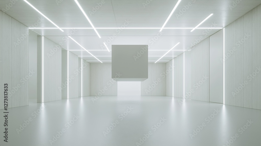 Poster A vast, white room with a single floating cube in the center