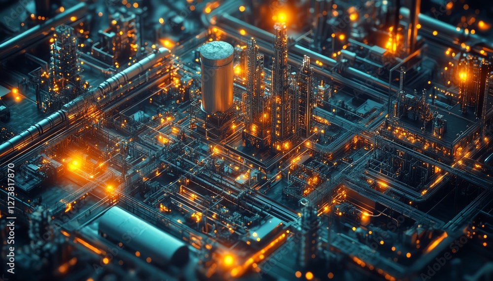 Poster industry 0 digital landscape featuring ai robot assistants, cloud computing networks, fully automate