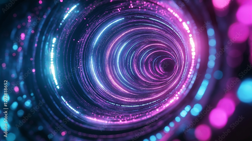 Poster a tunnel of infinite neon spirals leading into another dimension