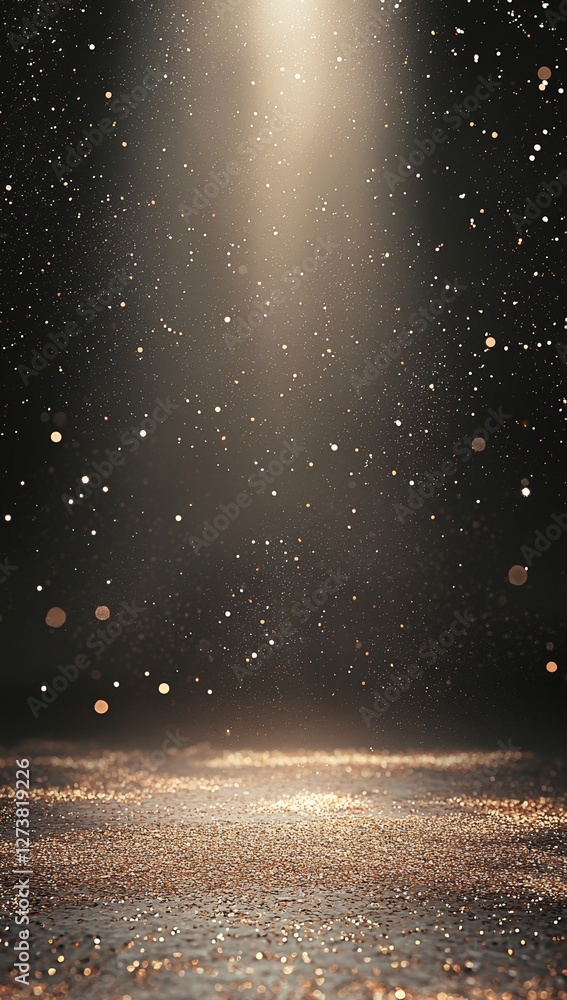 Poster the design of this wallpaper incorporates a golden particle bokeh background and a light particle ef