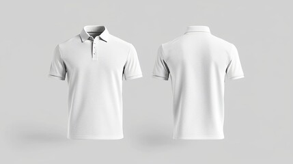 Template for a blank polo T shirt for men, featuring a white color set against a light background