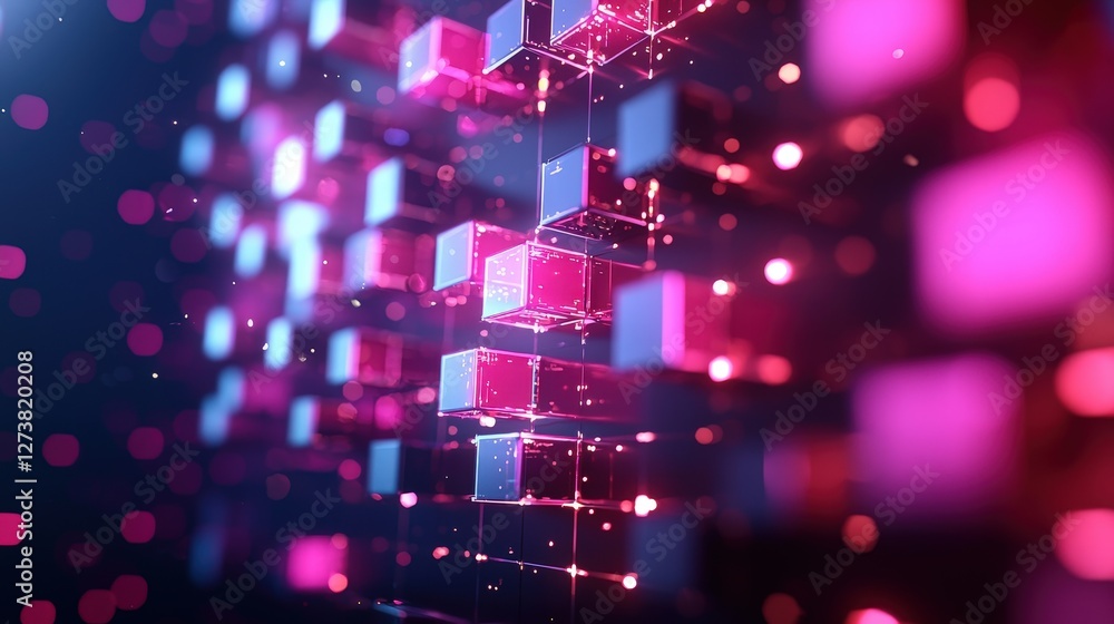 Poster vibrant pink and blue abstract background with multiple squares creating a dynamic visual effect