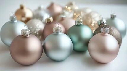 Collection of Pastel Color Christmas Ornaments Decorative Balls on a White Background