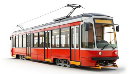 Red Tram on White Background