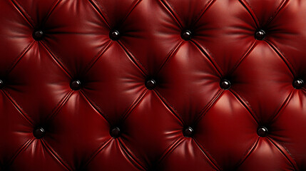 Fototapeta premium Luxurious deep red leather upholstery with a classic tufted design, featuring evenly spaced buttons and a rich, glossy texture.