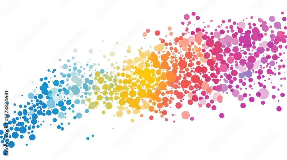 Poster colorful abstract design featuring a gradient of dots in various sizes and hues.