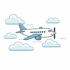 Cartoon airplane flying through clouds