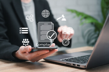 Compliance with the business concept, Businesswomen show the key of process to products, Compliance...