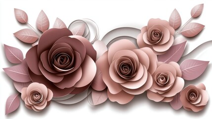 Elegant Rose Floral Decoration with Pink Blooms and Leaves on White Background