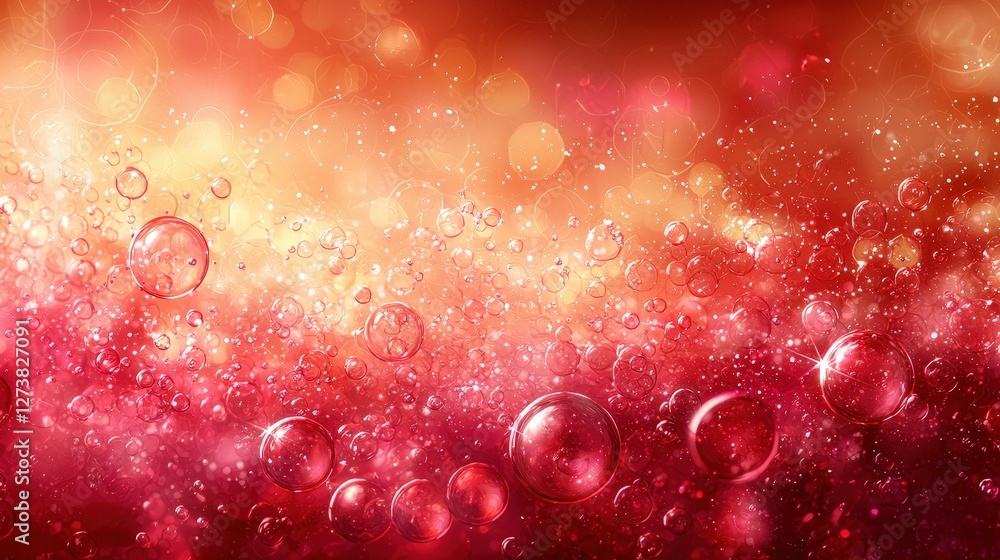 Aufkleber bright red background with colorful bubbles in various sizes floating freely in the air
