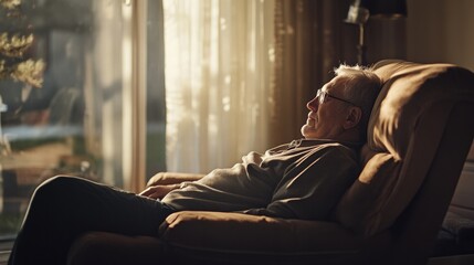 senior man relaxing in recliner chair by window