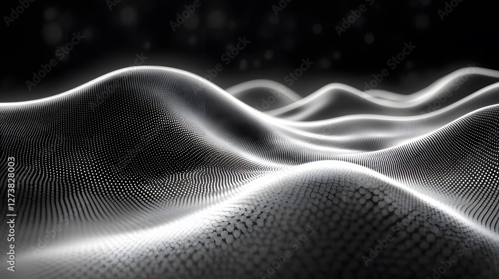 Poster abstract waves in monochrome with shimmering particles and smooth contours
