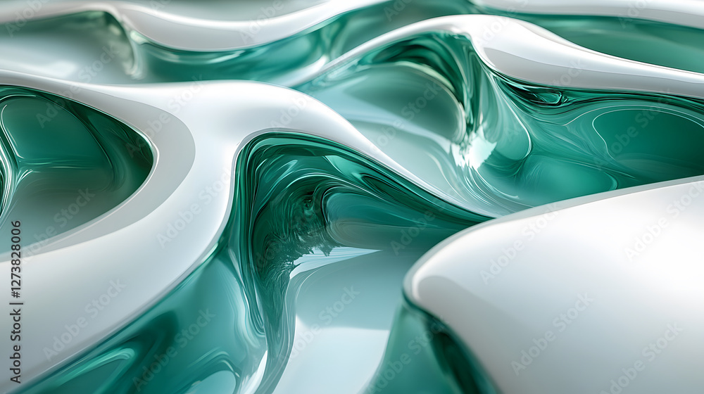 Poster abstract fluid design with teal and white waves