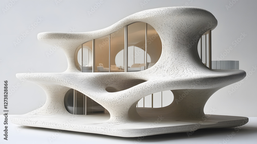 Aufkleber Futuristic architectural model with organic shapes and open spaces